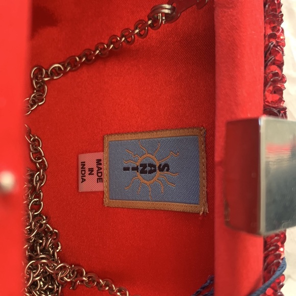 Santi Red Sequin Imitation Pearl Satin Clutch - Picture 4 of 7